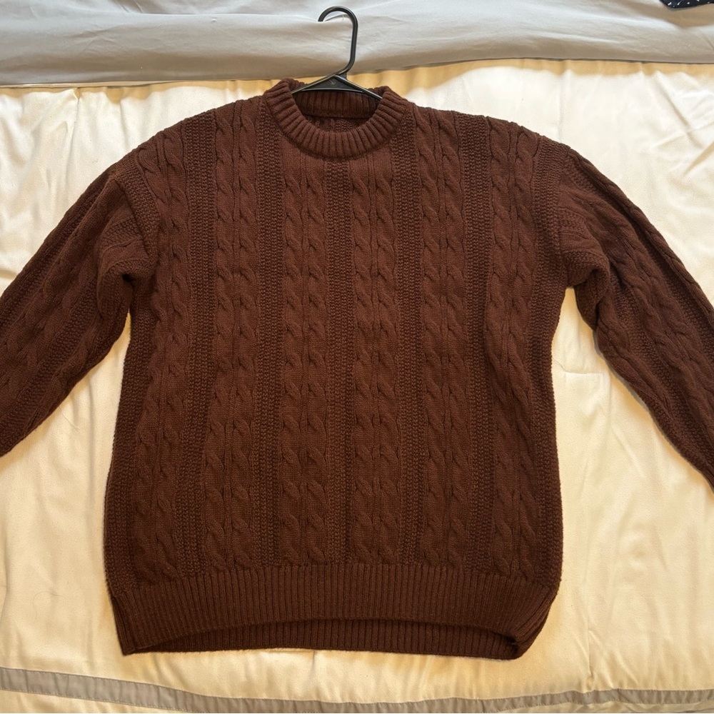 Men's Brown Cable Knit Sweater
